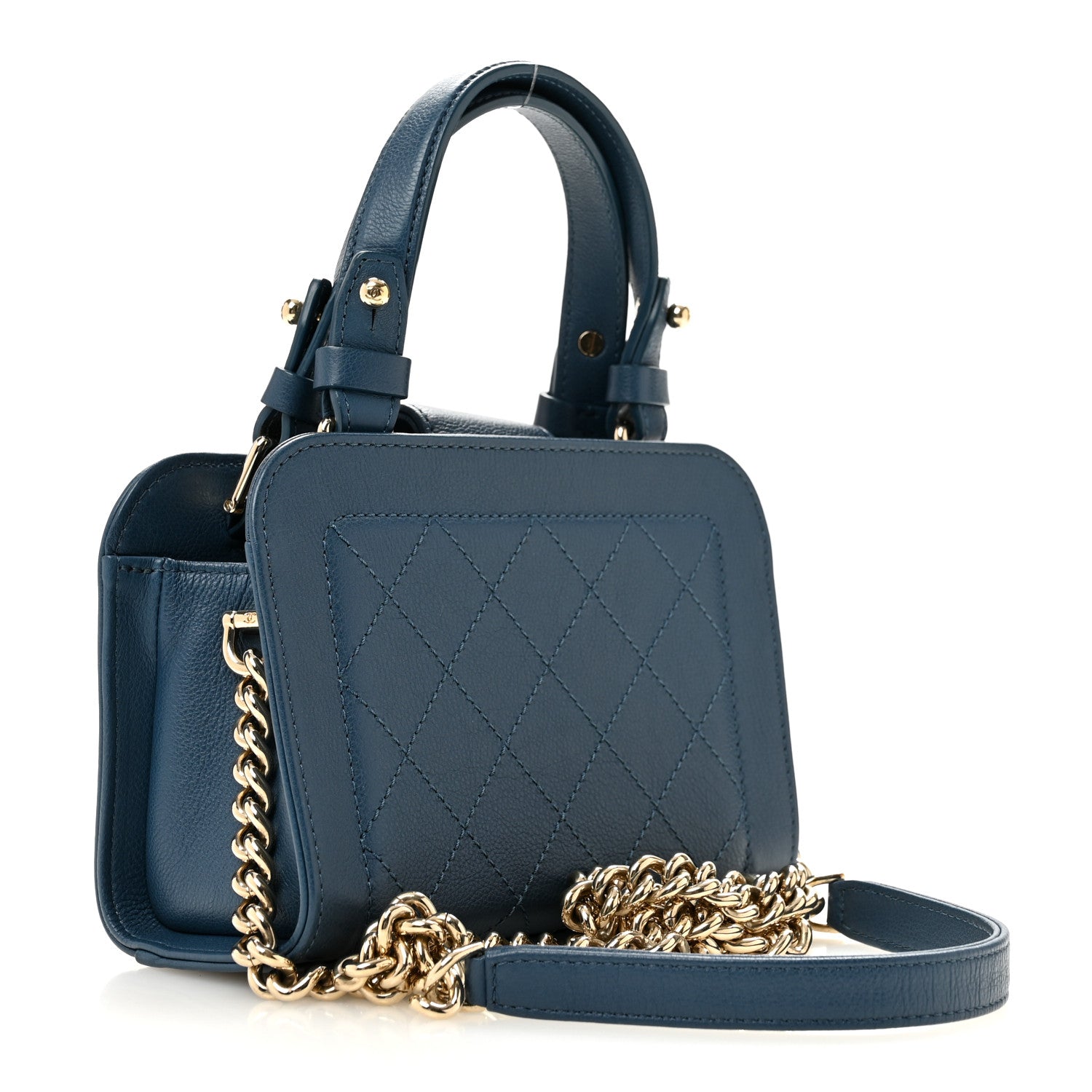 Chanel Grained Calfskin Stitched Mini Label Click Shopper Tote Blue 3 of 11