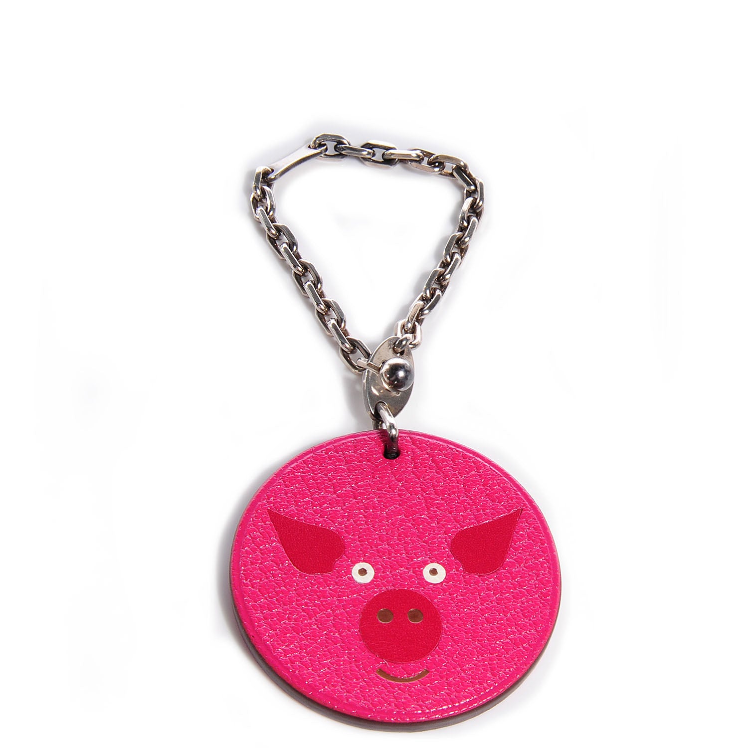 Hermes Chevre Mysore Pig Key Chain Pink Rose Shocking 1 of 4