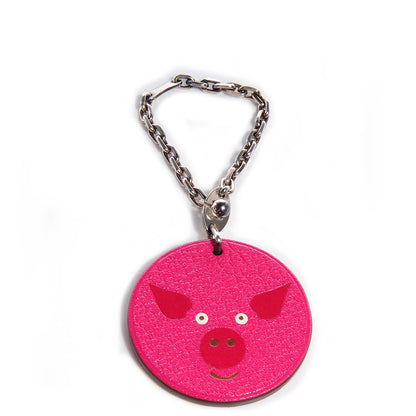 Hermes Chevre Mysore Pig Key Chain Pink Rose Shocking 1 of 4