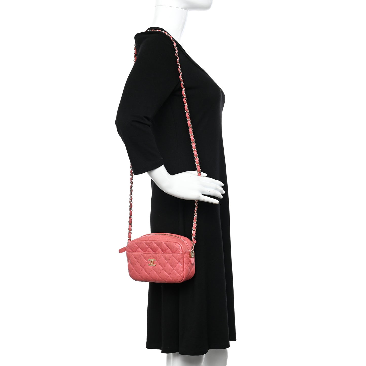 Iridescent Caviar Small Timeless Camera Case Coral