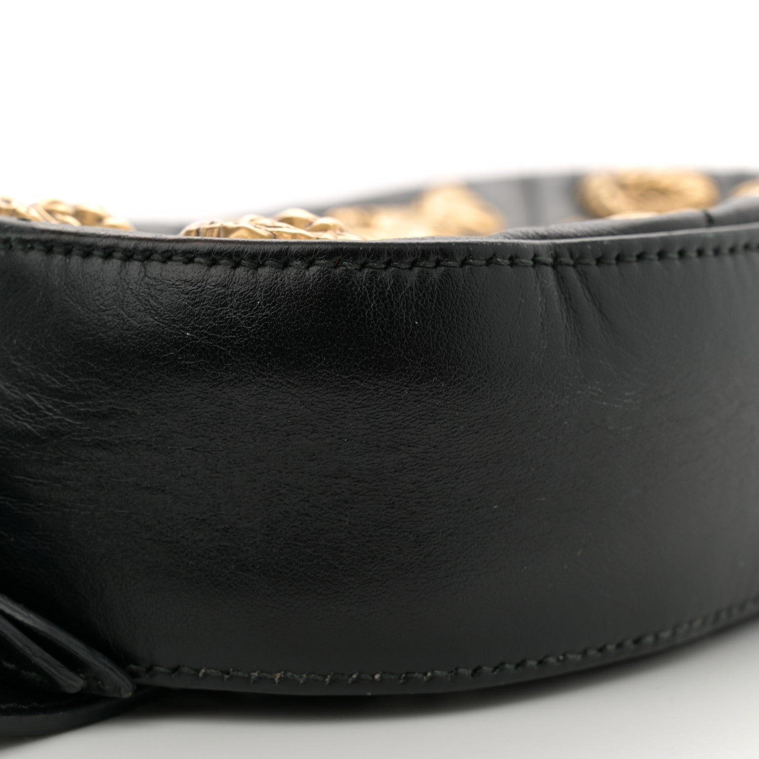 Gucci Calfskin Matelasse Animal Studs GG Marmont Belt Bag 85 34 Black 9 of 12