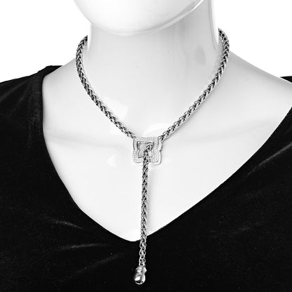 David Yurman Sterling Silver Diamond Quatrefoil Lariat Wheat Chain Necklace 2 of 5