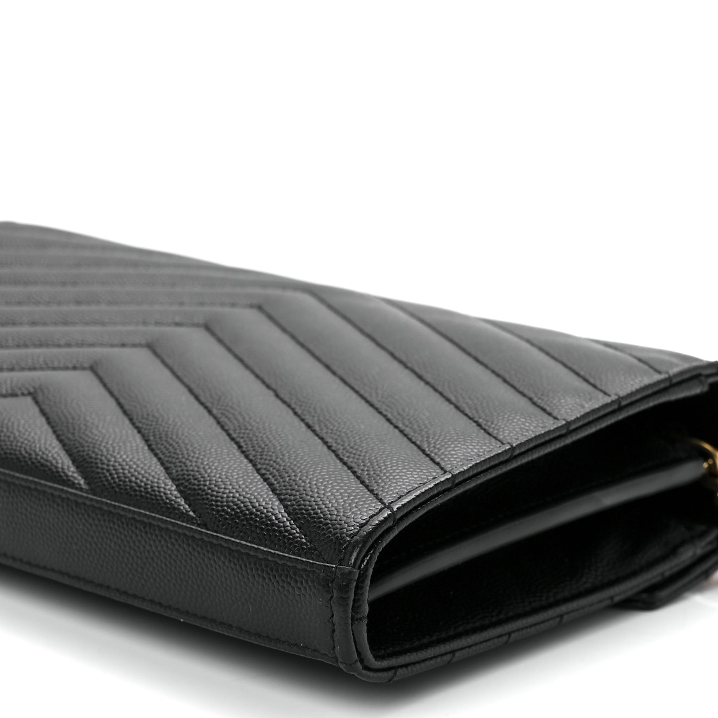 Grain De Poudre Matelasse Chevron Monogram Chain Wallet Black