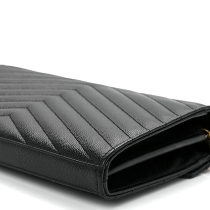 Saint Laurent Grain De Poudre Matelasse Chevron Monogram Chain Wallet Black 11 of 13