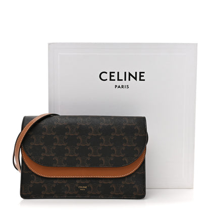 Celine Triomphe Canvas Lambskin Wallet On Strap Tan 21 of 21