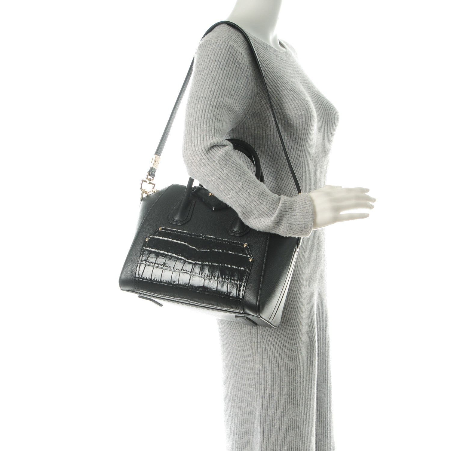 Givenchy Calfskin Crocodile Embossed Small Antigona Black 2 of 9