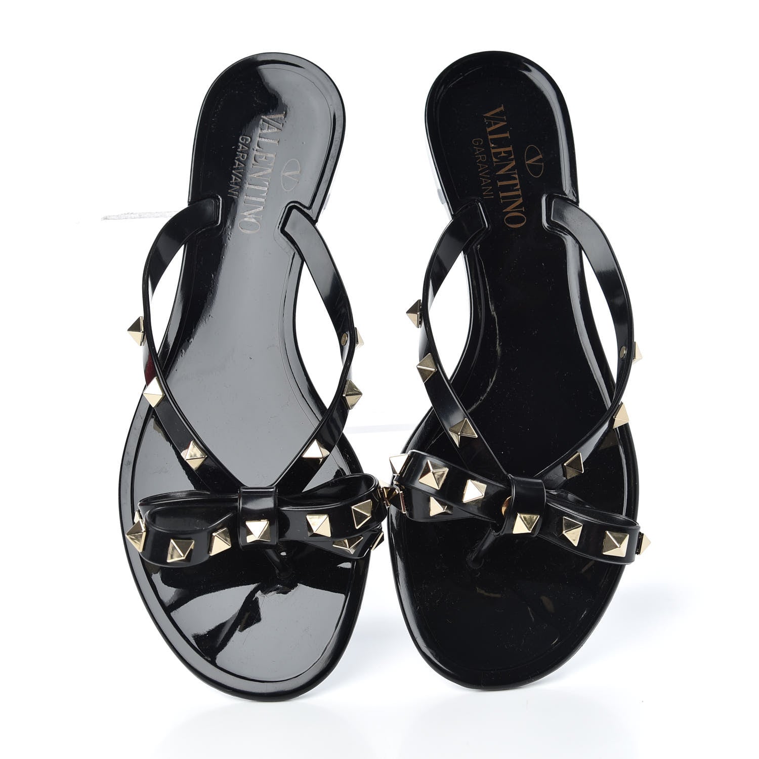 Valentino Garavani PVC Jelly Rockstud Bow Thong Sandals 37 Black 5 of 10