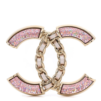 Chanel Resin Glitter Lambskin Baguette CC Chain Brooch Pink Gold 1 of 5