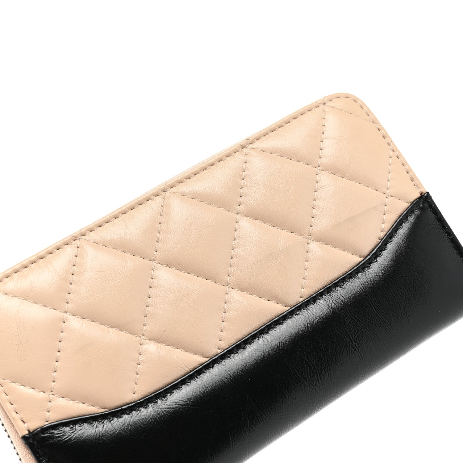 Chanel Aged Calfskin Quilted Small Gabrielle Zip Around Wallet Beige Black 12 of 12