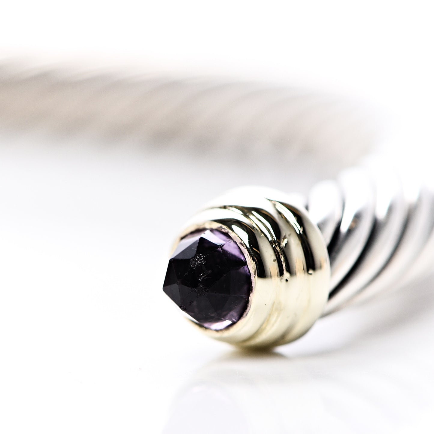 Sterling Silver 14K Yellow Gold Amethyst 5mm Cable Classics Petite Color Bracelet