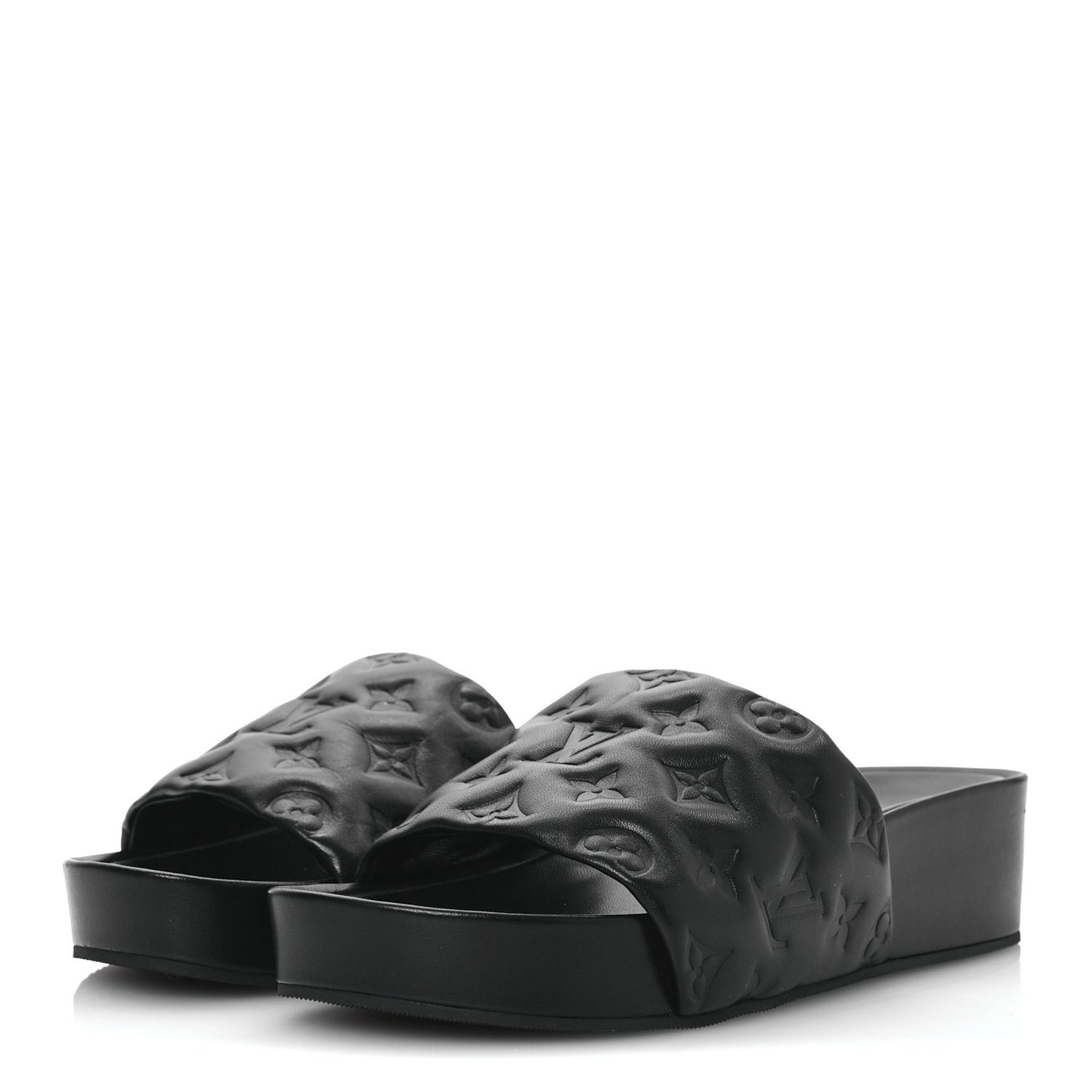 Lambskin Embossed Monogram Jumbo Flatform Mule Sandals 40 Black