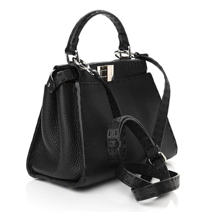 Fendi Cuoio Romano Selleria Bi-Color Mini Peekaboo Iconic Satchel Black Mou 2 of 9