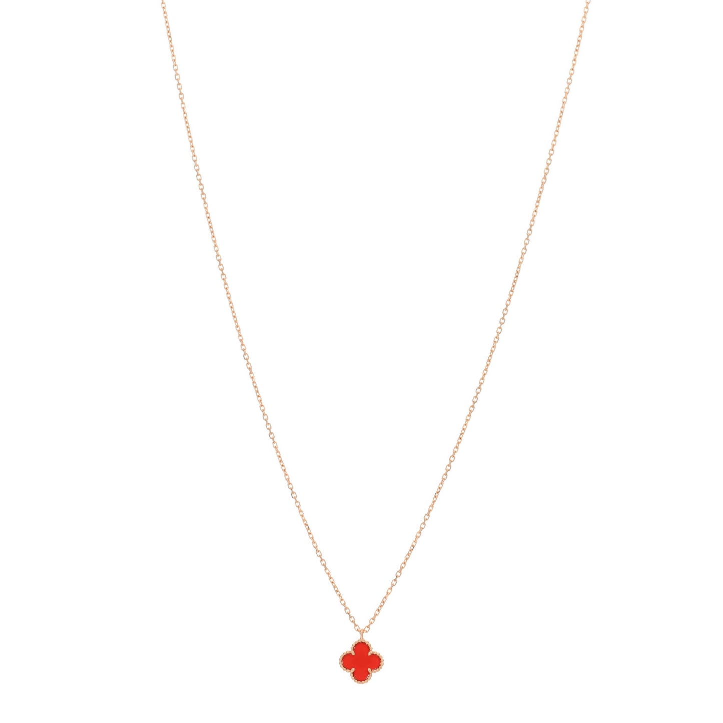 18K Rose Gold Carnelian Sweet Alhambra Pendant Necklace