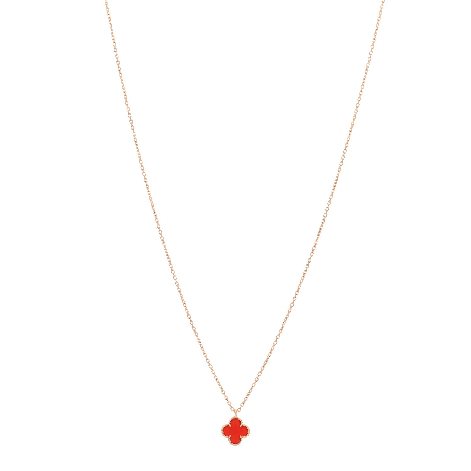 Van Cleef & Arpels 18K Rose Gold Carnelian Sweet Alhambra Pendant Necklace 1 of 3