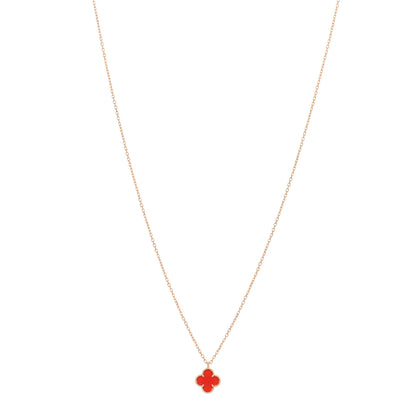 Van Cleef & Arpels 18K Rose Gold Carnelian Sweet Alhambra Pendant Necklace 1 of 3