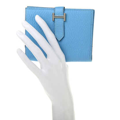 Hermes Chevre Mysore Bearn Compact Wallet Celeste 2 of 7