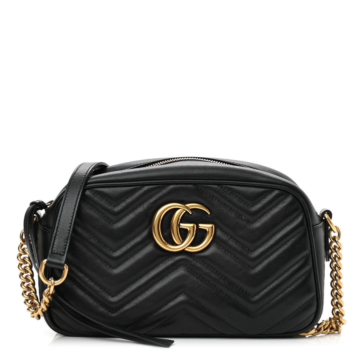 Calfskin Matelasse Small GG Marmont Chain Shoulder Bag Black