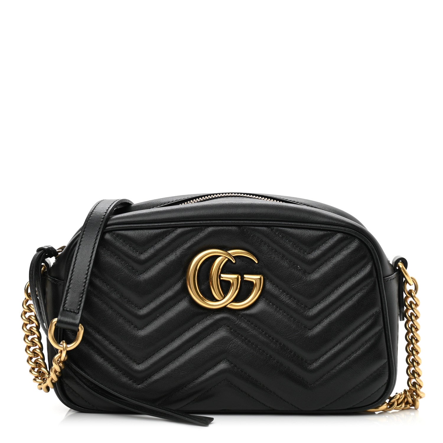 Gucci Calfskin Matelasse Small GG Marmont Chain Shoulder Bag Black 1 of 11