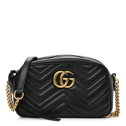 Gucci Calfskin Matelasse Small GG Marmont Chain Shoulder Bag Black 1 of 11