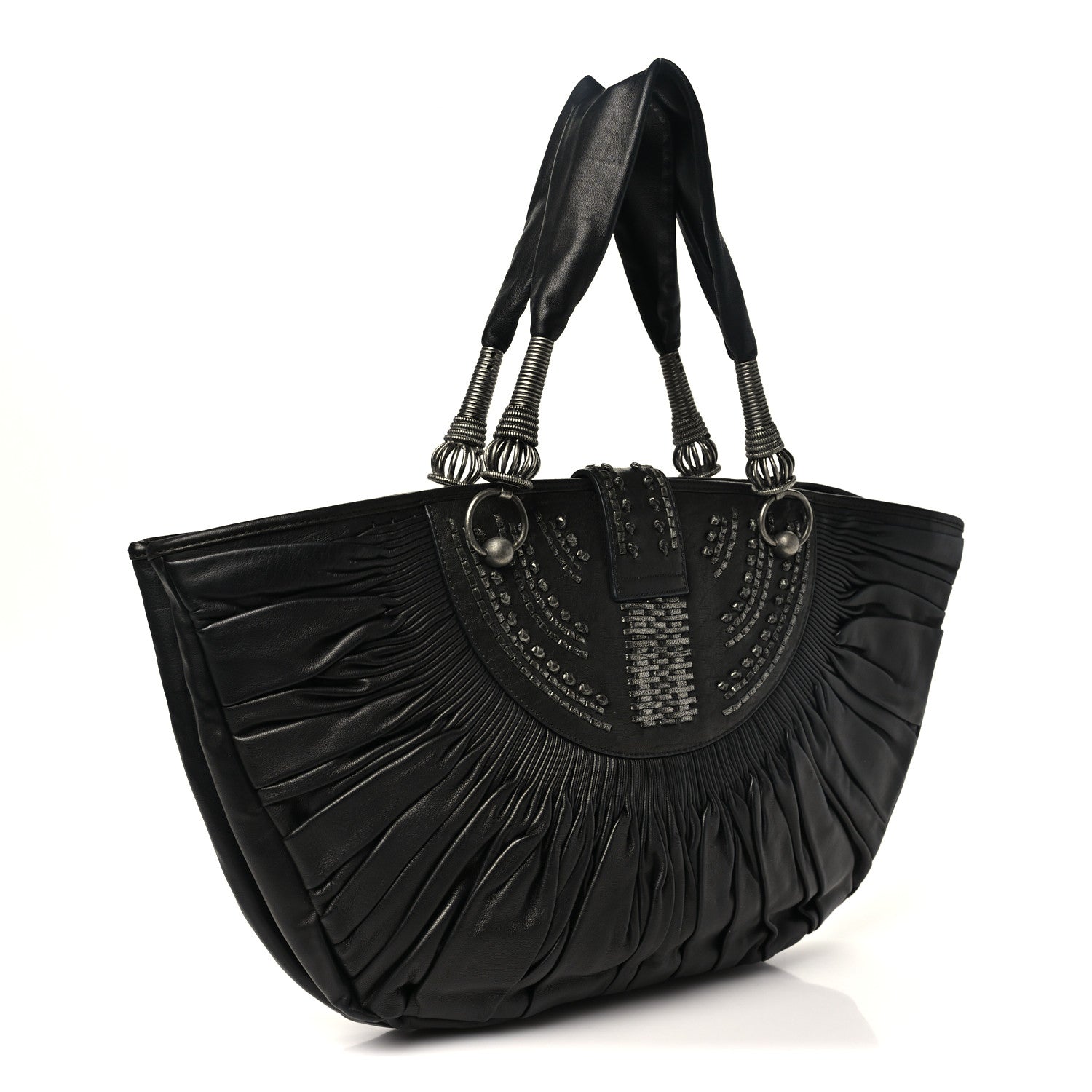 Christian Dior Lambskin Plisse Pleated Basket Tote Bag Black 2 of 9