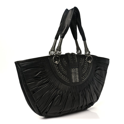 Christian Dior Lambskin Plisse Pleated Basket Tote Bag Black 2 of 9