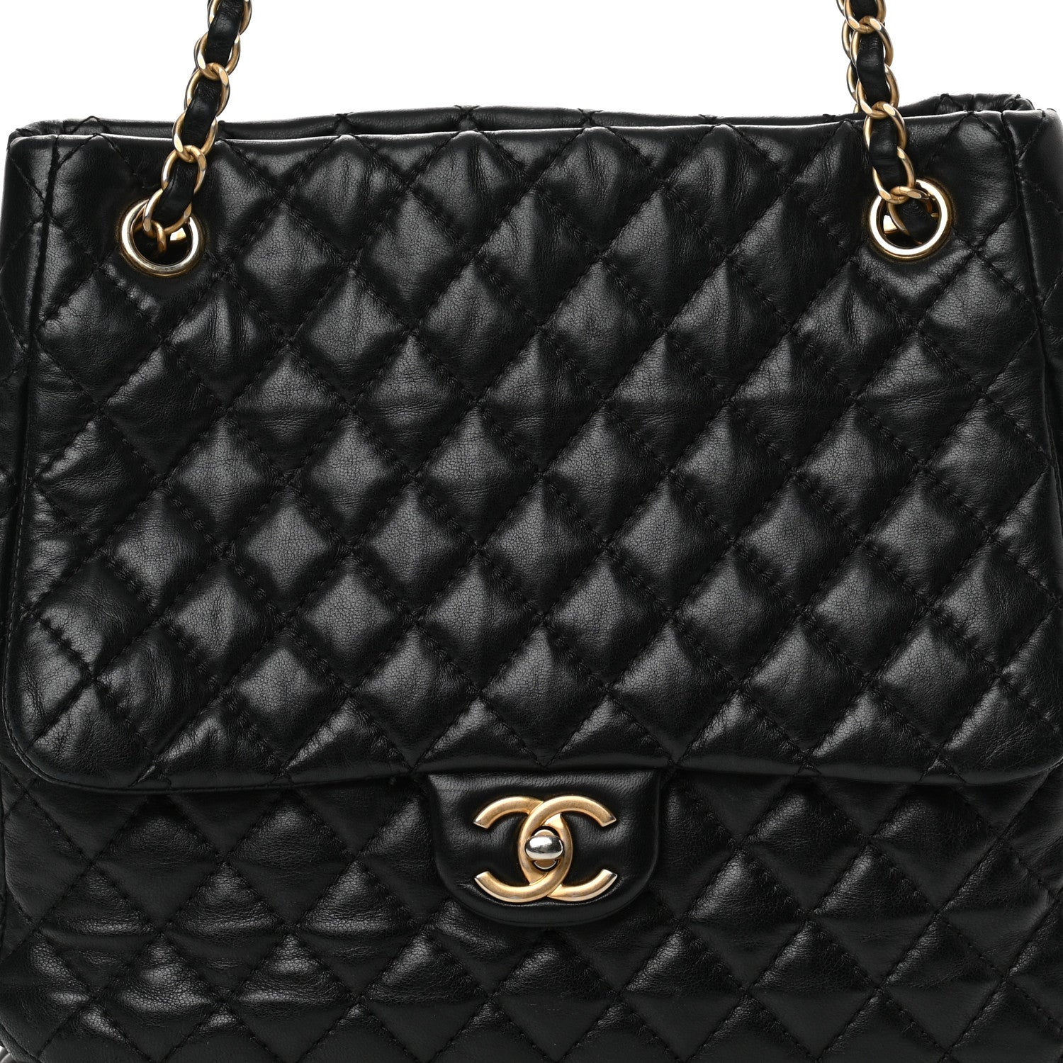 Chanel Lambskin Quilted Large Fluffy CC Shopping Tote Black 8 of 16