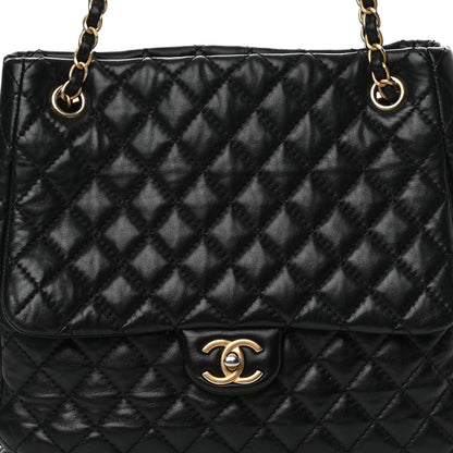 Chanel Lambskin Quilted Large Fluffy CC Shopping Tote Black 8 of 16