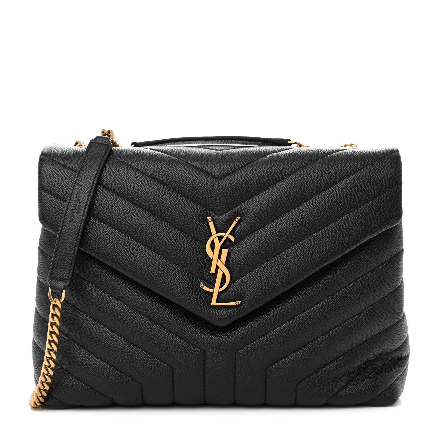 Saint Laurent Grain de Poudre Calfskin Y Quilted Monogram Medium Loulou Chain Satchel Black 1 of 11