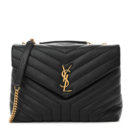Saint Laurent Grain de Poudre Calfskin Y Quilted Monogram Medium Loulou Chain Satchel Black 1 of 11