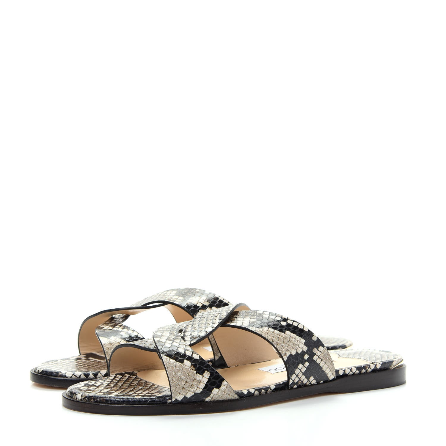 Jimmy Choo Calfskin Snake Print Atia Flat Sandals 38.5 Natural 3 of 10