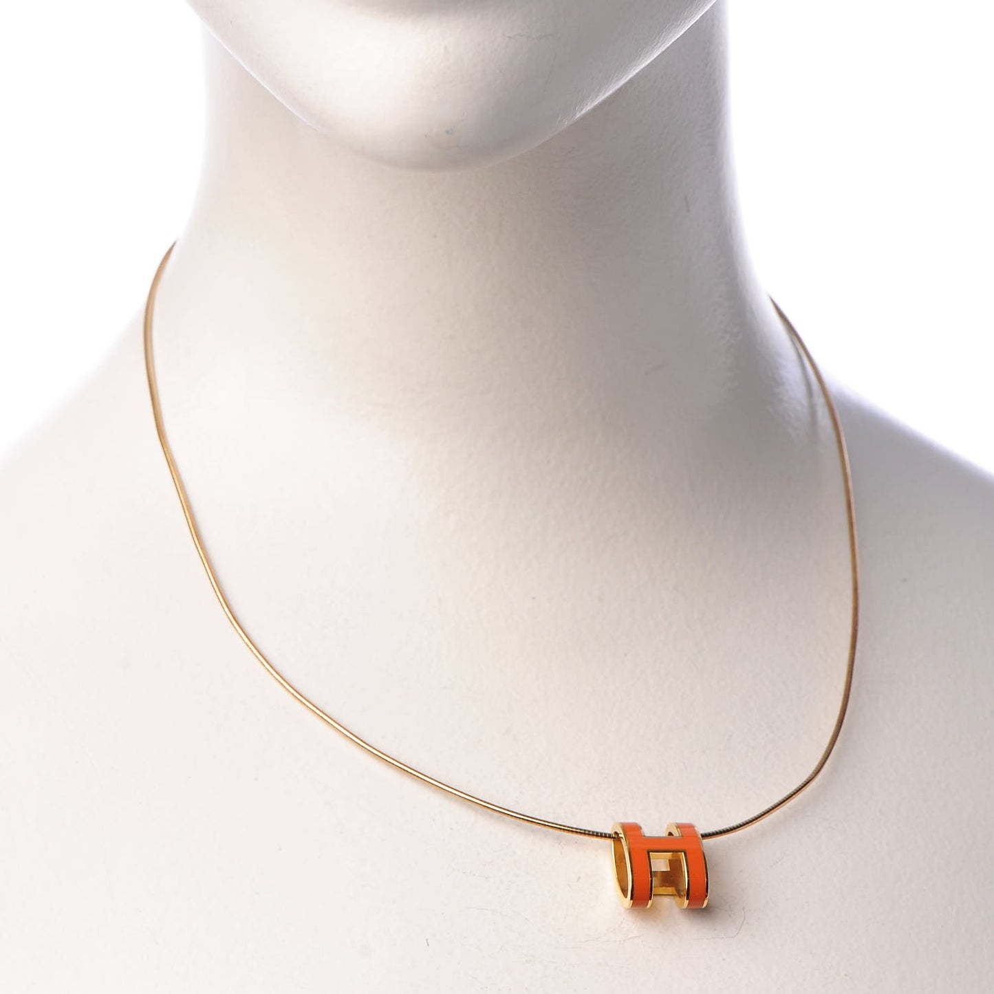 Lacquered Gold Pop H Pendant Necklace Orange