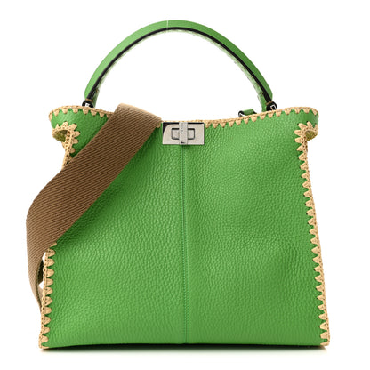 Fendi Cuoio Romano Selleria Raffia Bi-Color Woven Medium Peekaboo X-Lite Tomatillo Paglia 1 of 9