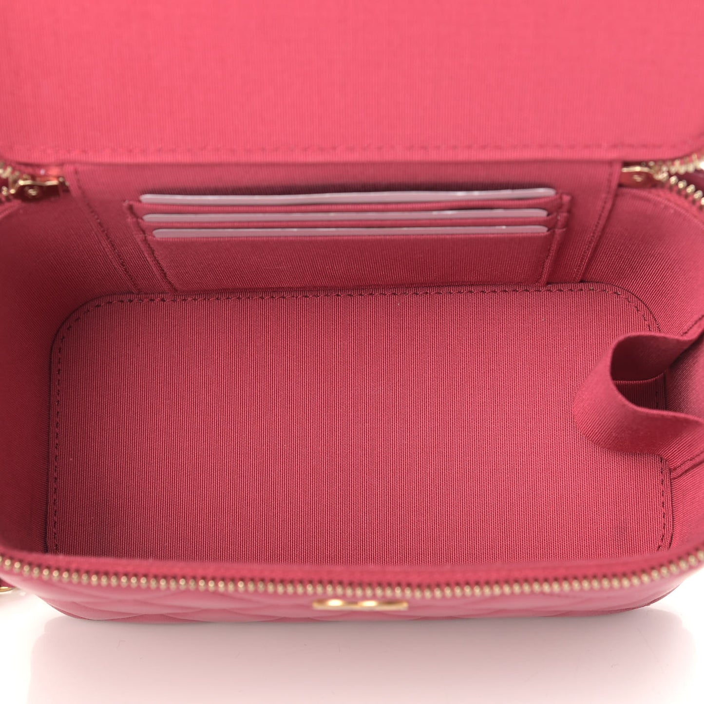 Lambskin Quilted Small Top Handle Vanity Case With Chain Dark Pink