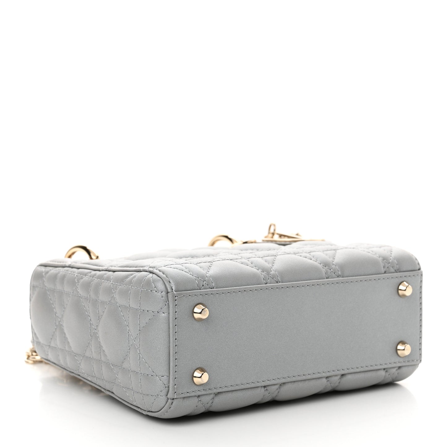 Metallic Lambskin Cannage Mini Lady Dior Grey