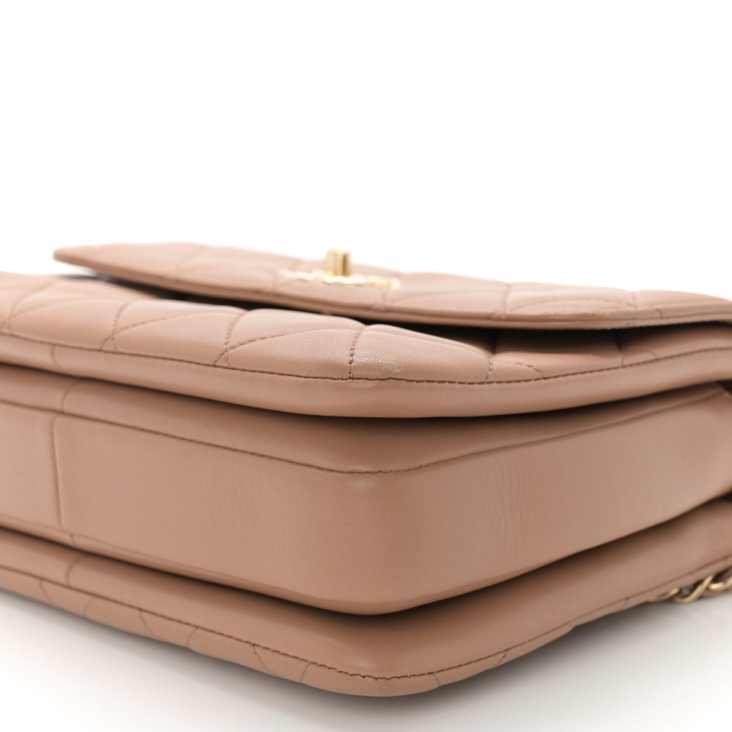 Lambskin Quilted Small Trendy CC Flap Dual Handle Bag Camel