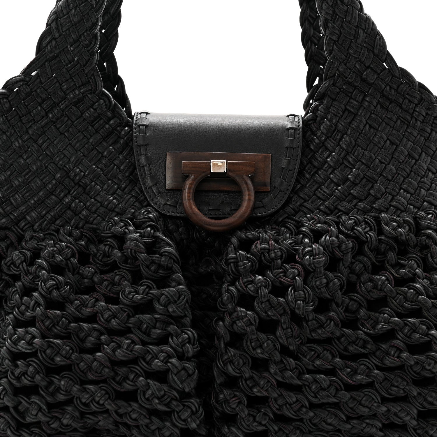Salvatore Ferragamo Woven Calfskin Gancini Shoulder Bag Black 15 of 19