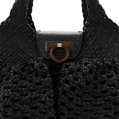 Salvatore Ferragamo Woven Calfskin Gancini Shoulder Bag Black 15 of 19