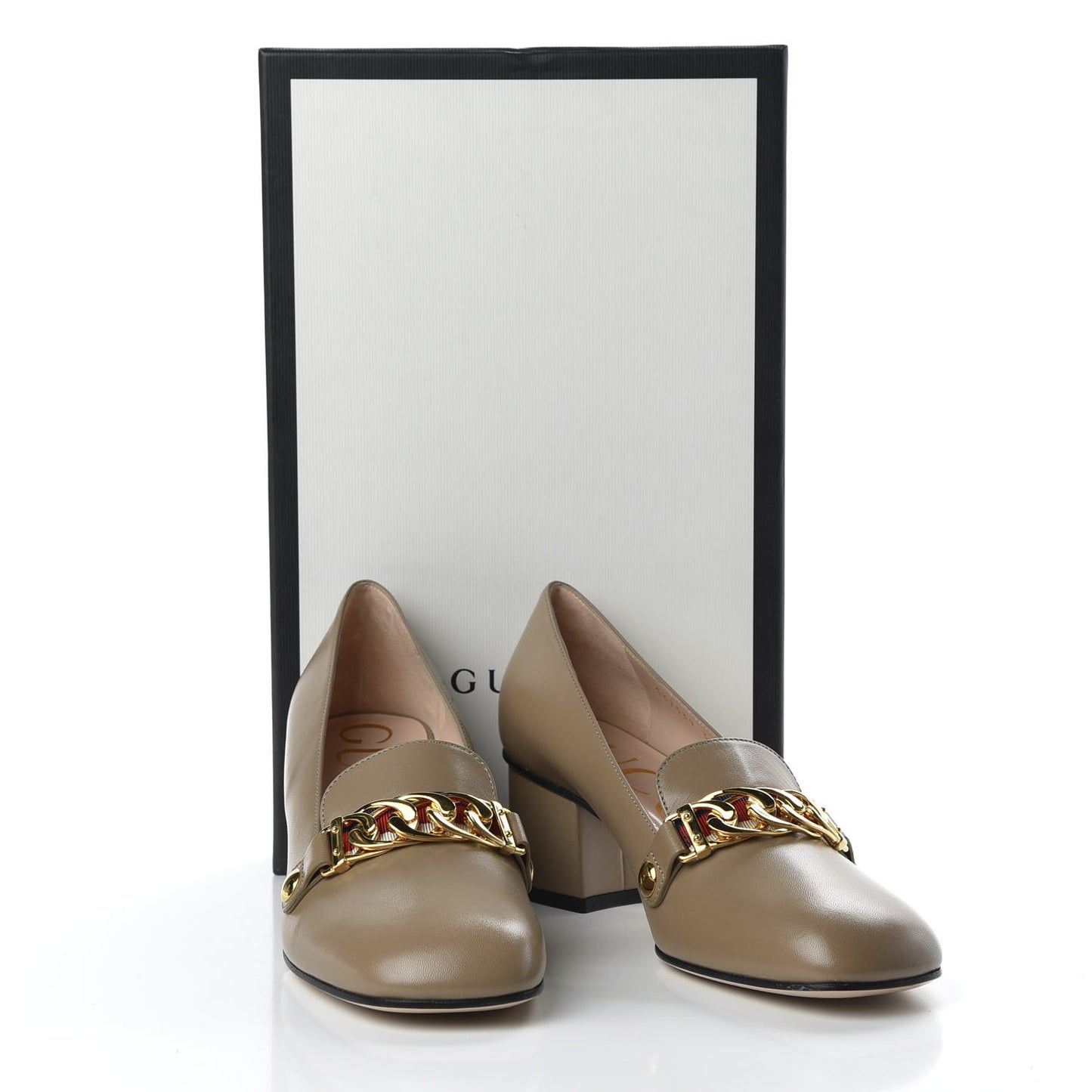 Malaga Kid Sylvie Web Chain Mid Heel Loafers 37 Mud