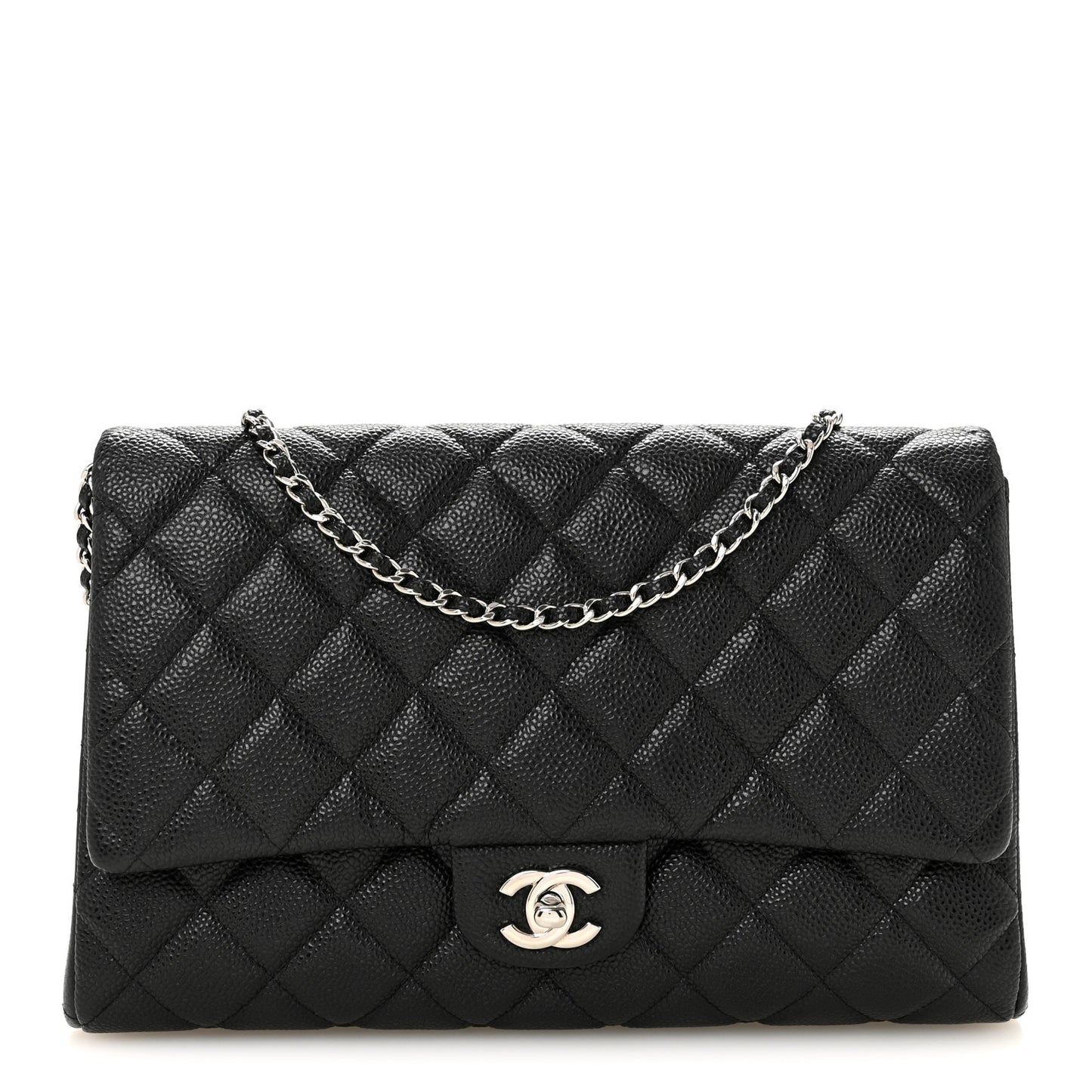 Caviar Quilted Clutch With Chain Flap Black
