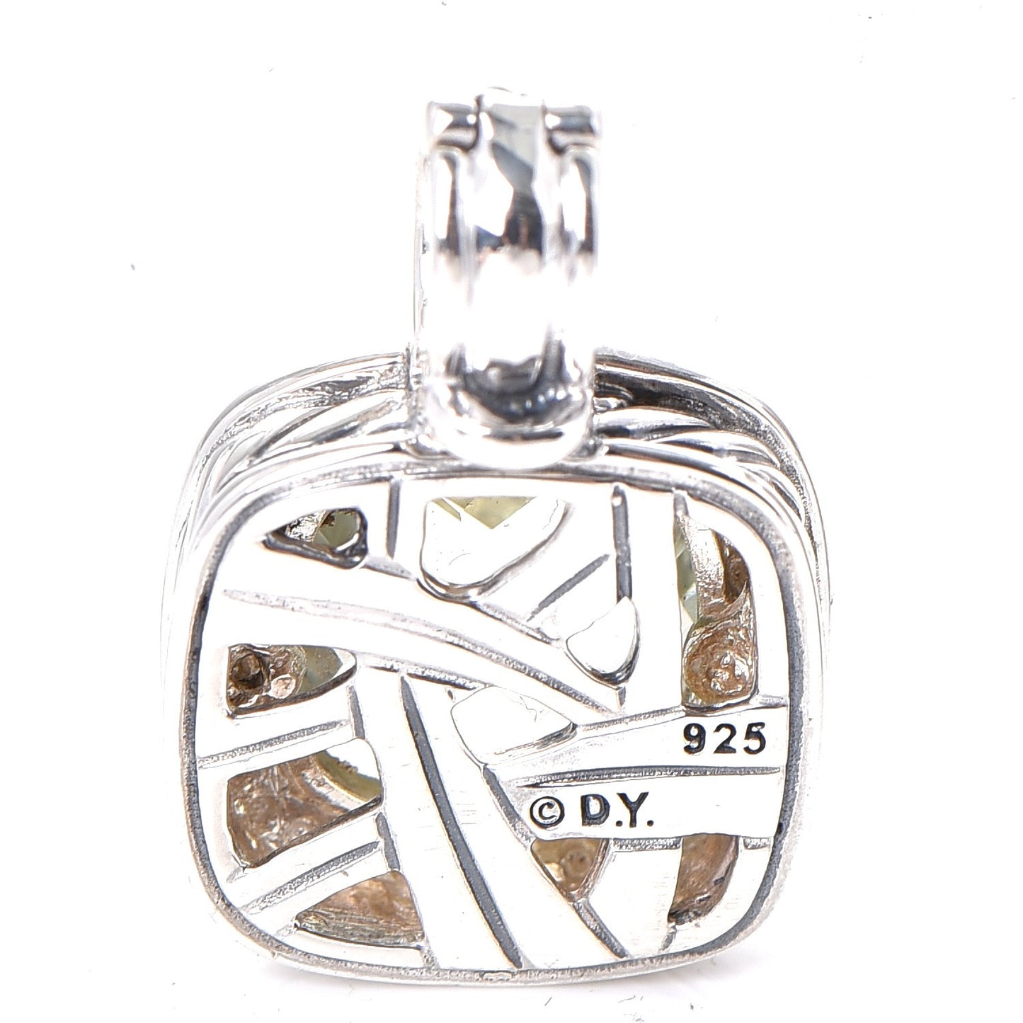 Sterling Silver Diamond Prasiolite 11mm Albion Enhancer Pendant