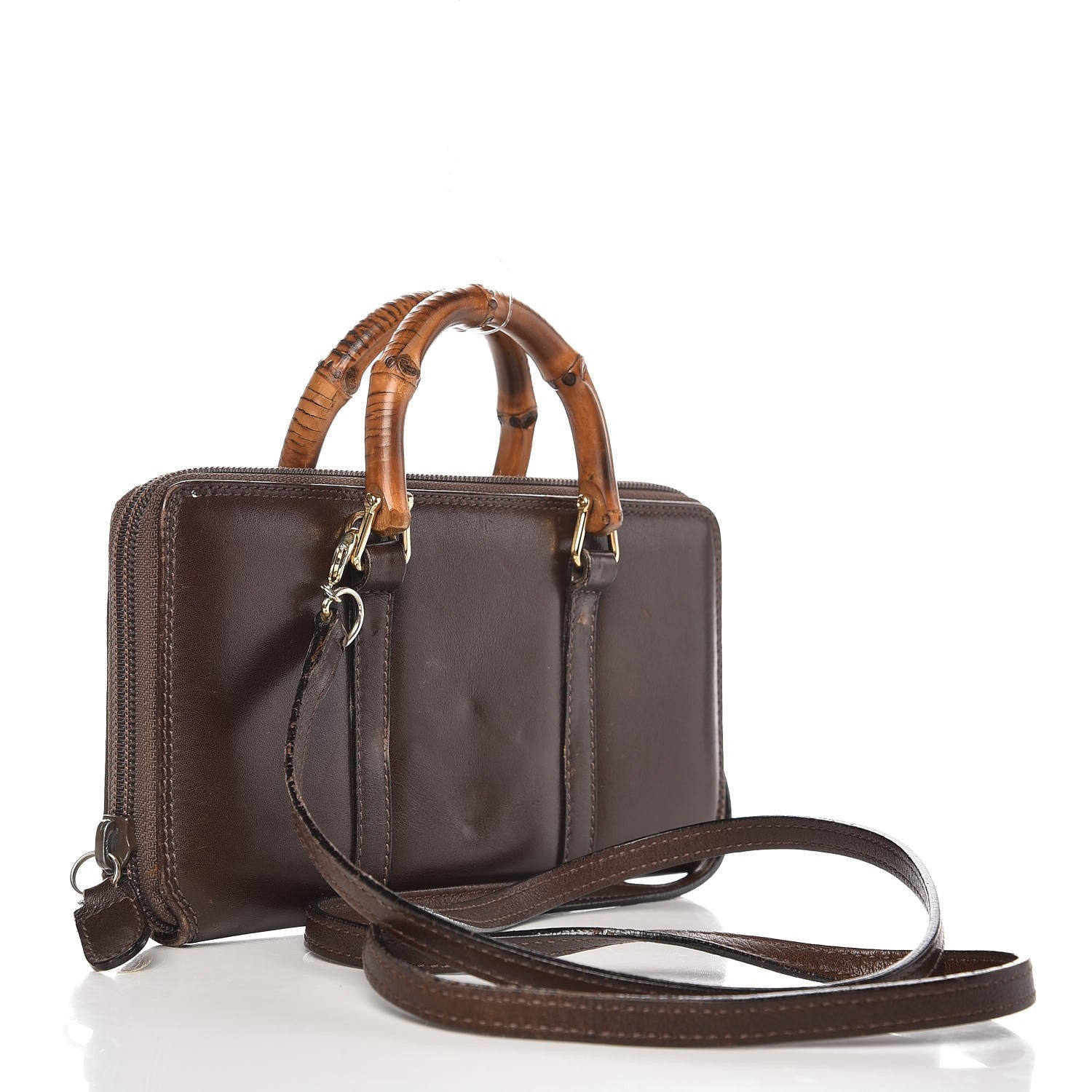 Gucci Calfskin Bamboo Handle Crossbody Wallet Brown 3 of 13