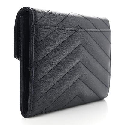 Saint Laurent Grain De Poudre Matelasse Chevron Small Monogram Passport Case Deep Marine 3 of 7