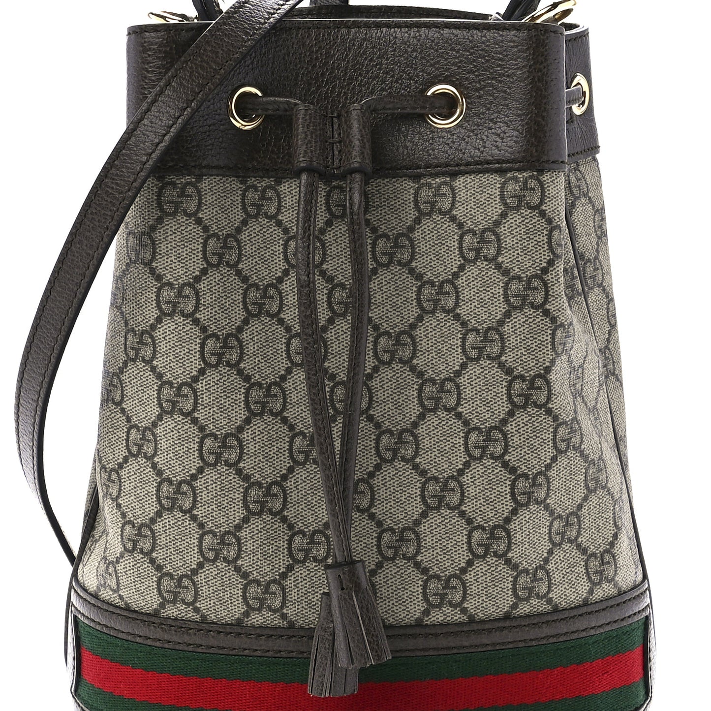 GG Supreme Monogram Web Small Ophidia Bucket Bag Brown