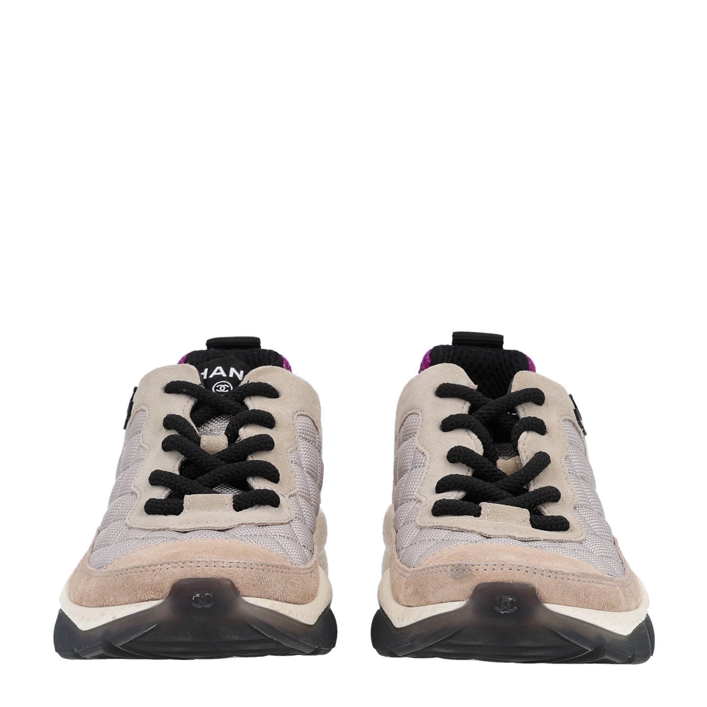 Mesh Suede Calfskin CC Sneakers 36 Light Beige Purple Beige