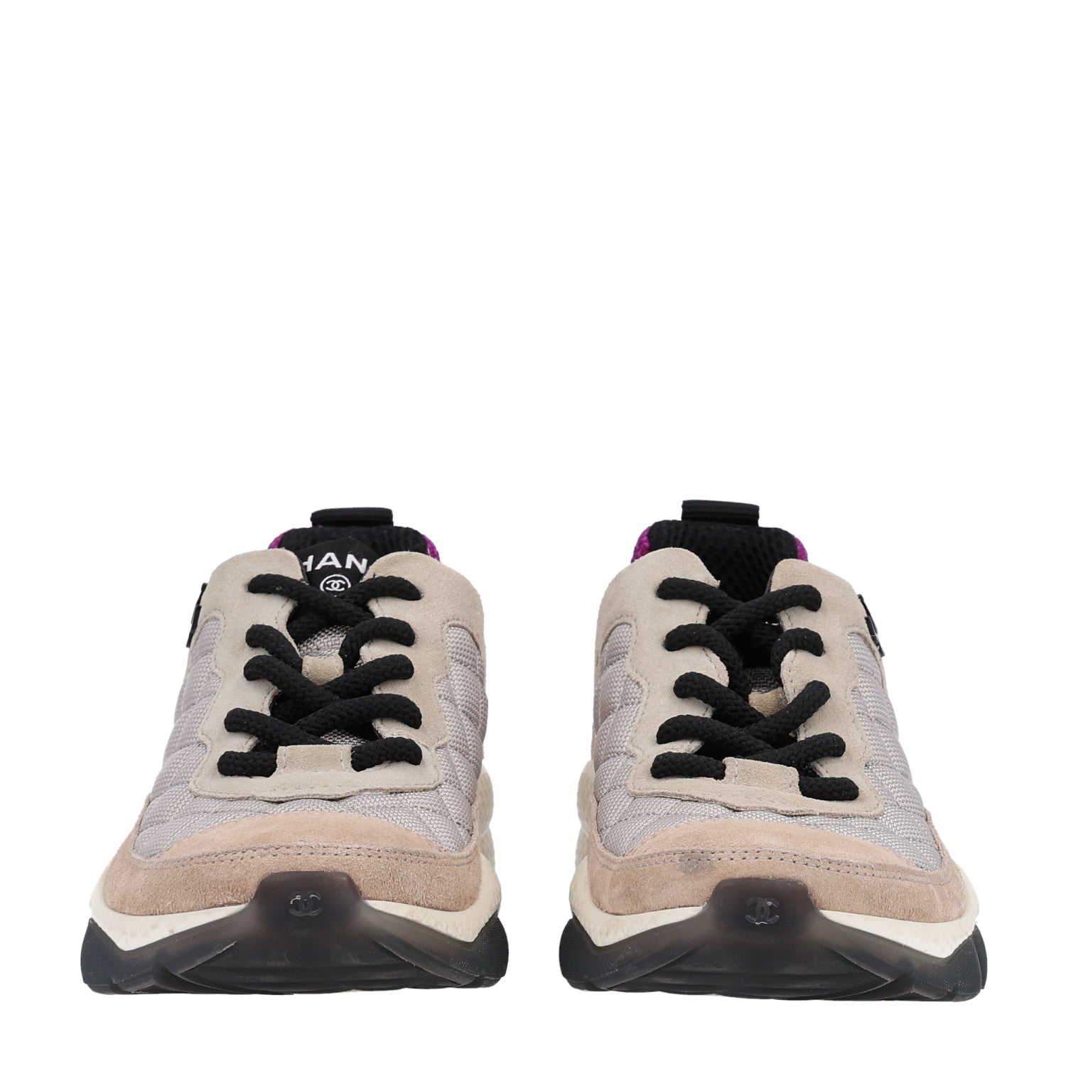 Chanel Mesh Suede Calfskin CC Sneakers 36 Light Beige Purple Beige 4 of 10