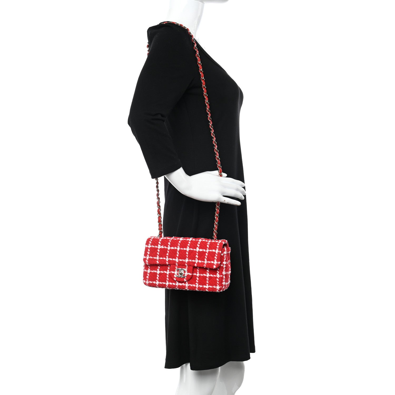 Chanel Tweed Quilted Mini Rectangular Flap White Red 2 of 10