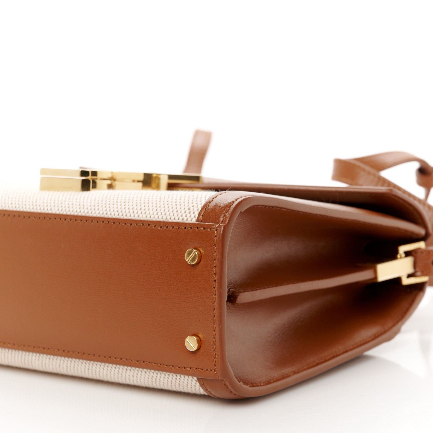 Saint Laurent Canvas Calfskin Mini Classic Monogram Cassandra Top Handle Tan Natural 11 of 11
