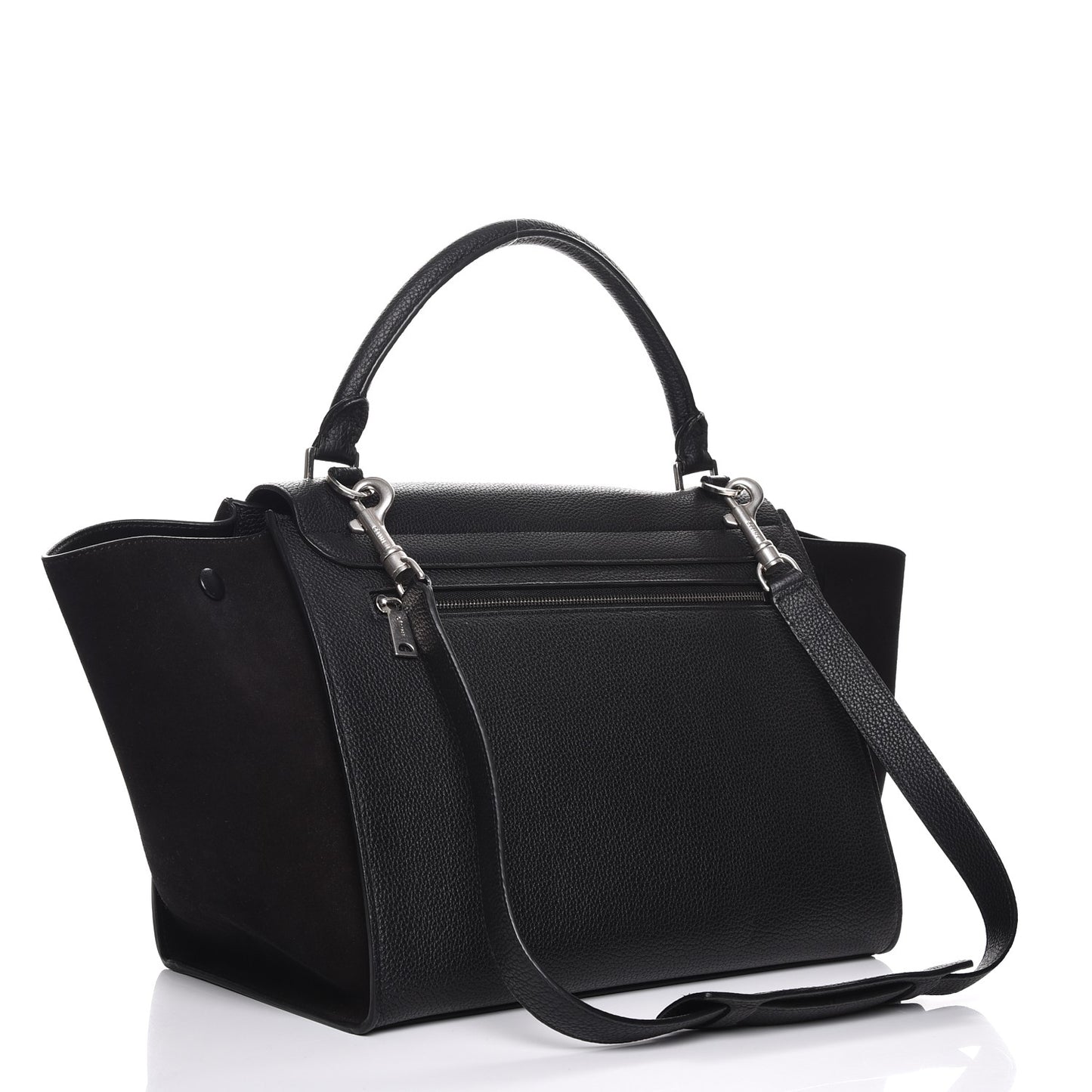 Drummed Calfskin Suede Medium Trapeze Black