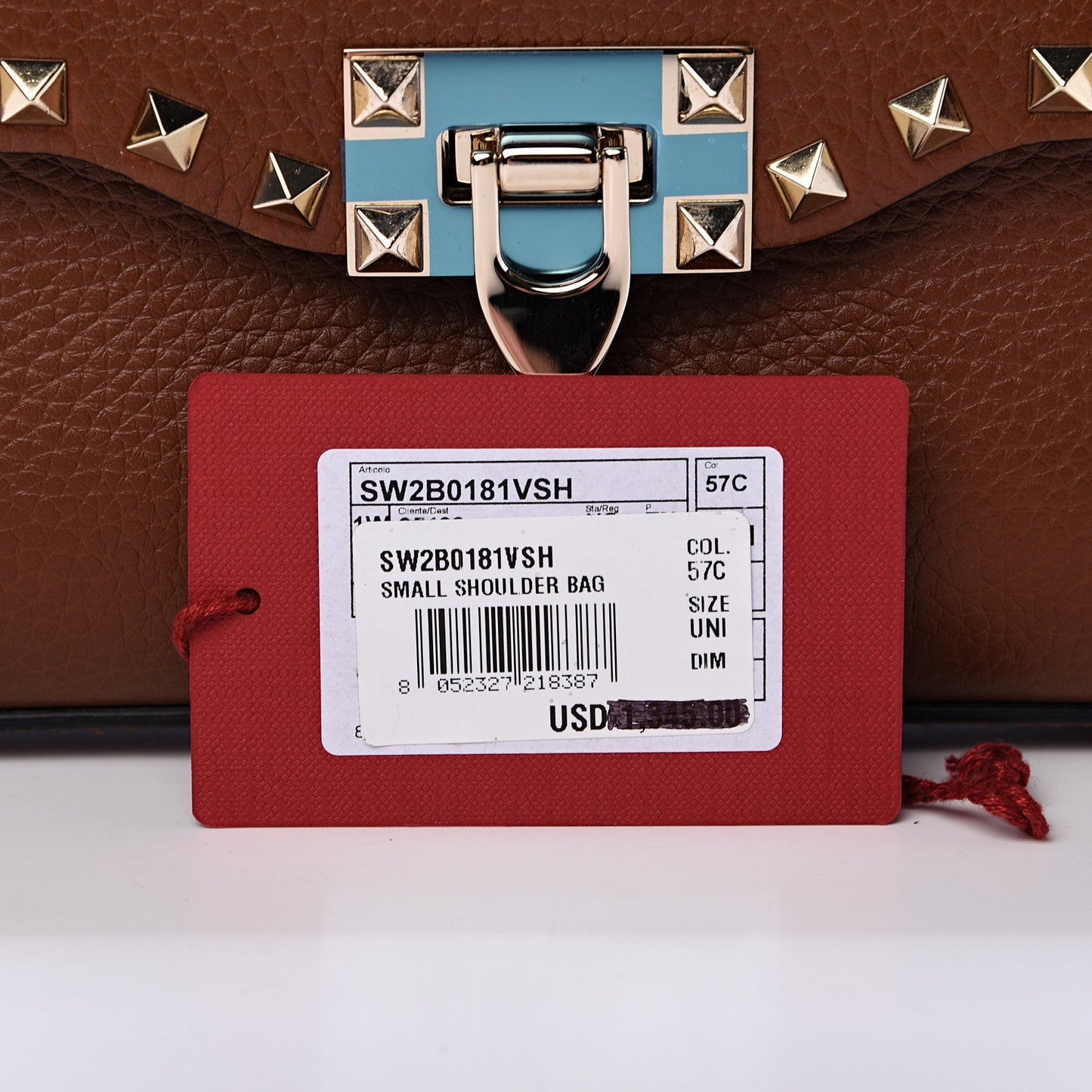 Pebbled Calfskin Medium Rockstud Flip Lock Crossbody Bag Saddle Brown