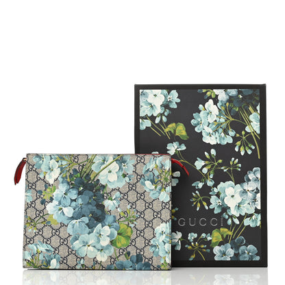 Gucci GG Supreme Monogram Blooms Large Cosmetic Case Beige Blue Navy Hibiscus Red 9 of 9